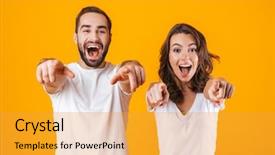  Presentation with joyful - Beautiful slide deck featuring man and woman in basic backdrop and a gold colored foreground