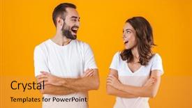  Presentation with man vs woman - Slide deck having man and woman in basic background and a  colored foreground