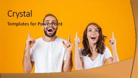  Presentation with people - Amazing slide set having man and woman in basic backdrop and a  colored foreground