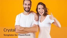  Presentation with man joined woman - Cool new PPT theme with man and woman in basic backdrop and a  colored foreground