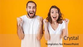  Presentation with man joined woman - Amazing presentation design having man and woman in basic backdrop and a yellow colored foreground