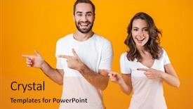  Presentation with basic - Presentation design with man and woman in basic background and a gold colored foreground