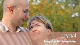  Presentation with fall - Cool new presentation theme with man and woman in early fall park man is embracing smiling woman and looking at her backdrop and a coral colored foreground
