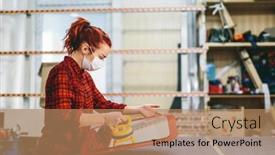  Presentation with face masks - Beautiful PPT layouts featuring man-and-woman-in-face backdrop and a coral colored foreground