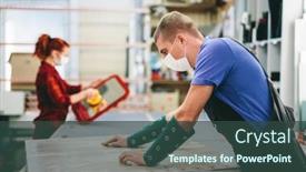  Presentation with face masks - Cool new theme with man-and-woman-in-face backdrop and a tawny brown colored foreground