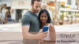  Presentation with man vs woman - PPT theme enhanced with man-and-woman-interracial-couple background and a coral colored foreground