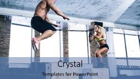  Presentation with boxing woman and a tawny - Slide deck enhanced with man and woman jumping background and a teal colored foreground