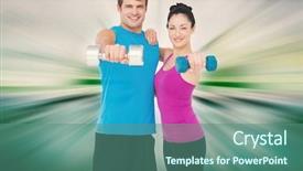  Presentation with abstract - Colorful slides enhanced with man and woman lifting dumbbell backdrop and a ocean colored foreground