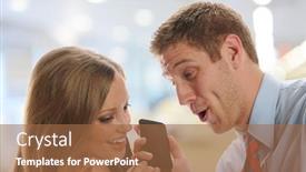  Presentation with listening woman - Cool new presentation theme with man and woman listening to gossip at the office backdrop and a coral colored foreground