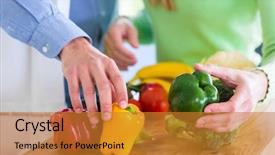  Presentation with healthy living - Amazing slides having organic foods - man and woman living vegetarian backdrop and a gold colored foreground