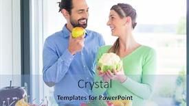  Presentation with healthy living - Theme consisting of man and woman living vegetarian and healthy by eating fruits and vegetables background and a light blue colored foreground