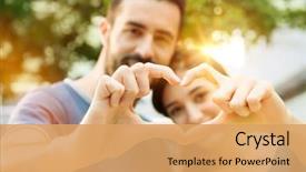  Presentation with shape - Beautiful slide set featuring man and woman making heart backdrop and a yellow colored foreground