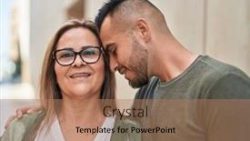  Presentation with street - Presentation design enhanced with man-and-woman-mother background and a coral colored foreground