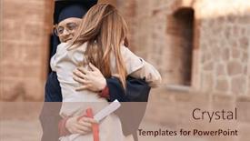  Presentation with graduation - PPT theme consisting of man-and-woman-mother background and a coral colored foreground