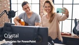  Presentation with music classic - Slide deck enhanced with man-and-woman-musicians-having background and a dark gray colored foreground