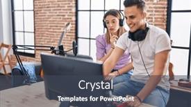  Presentation with music studio - Slides featuring man-and-woman-musicians-listening background and a ocean colored foreground