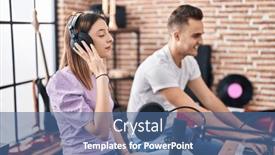  Presentation with music studio - Presentation theme enhanced with man-and-woman-musicians-listening background and a ocean colored foreground