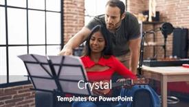  Presentation with ukulele - Presentation theme featuring man-and-woman-musicians-playing background and a ocean colored foreground