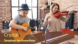  Presentation with classical music - PPT theme consisting of man-and-woman-musicians-playing background and a red colored foreground