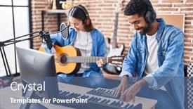  Presentation with classical music - Presentation theme enhanced with man-and-woman-musicians-playing background and a ocean colored foreground