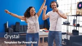  Presentation with music singing - Theme enhanced with man-and-woman-musicians-singing background and a ocean colored foreground