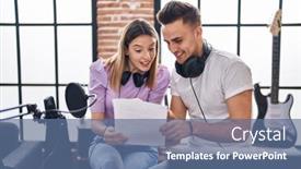  Presentation with music singing - Slide set having man-and-woman-musicians-singing background and a ocean colored foreground