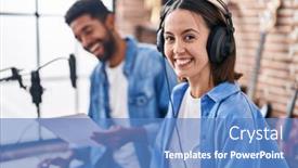  Presentation with music singing - Slide set enhanced with man-and-woman-musicians-singing background and a teal colored foreground