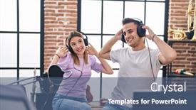  Presentation with music singing - PPT theme enhanced with man-and-woman-musicians-singing background and a  colored foreground