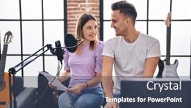  Presentation with music singing - Presentation design having man-and-woman-musicians-singing background and a ocean colored foreground