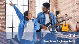  Presentation with electrical - Theme having man-and-woman-musicians-singing background and a ocean colored foreground