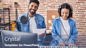  Presentation with music singing - Slide deck with man-and-woman-musicians-singing and a ocean colored foreground