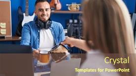  Presentation with coffee music - Presentation with man-and-woman-musicians-smiling background and a tawny brown colored foreground