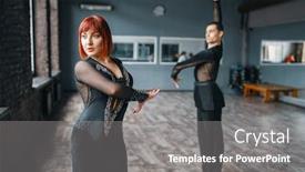  Presentation with dance - Cool new presentation design with man and woman on ballrom dance training in class backdrop and a gray colored foreground