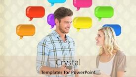  Presentation with chat - Presentation consisting of man and woman on phone with shiny chat bubbles background and a lemonade colored foreground