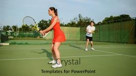  Presentation with training aspire man running - Slide deck enhanced with man-and-woman-on-tennis background and a tawny brown colored foreground
