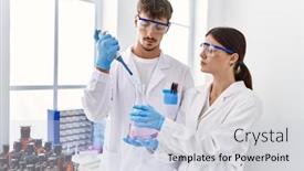  Presentation with test tube laboratory - Slide set enhanced with man-and-woman-partners-wearing background and a lemonade colored foreground