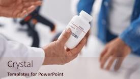  Presentation with pills - Slide deck featuring man-and-woman-pharmacist-holding and a coral colored foreground