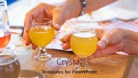  Presentation with brew - Amazing presentation having man and woman picking up small glass of micro brew beer at bar backdrop and a coral colored foreground