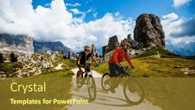  Presentation with adventure biking - Slides featuring man-and-woman-ride-electric background and a tawny brown colored foreground