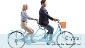  Presentation with bicycle - Beautiful PPT theme featuring man-and-woman-riding backdrop and a light blue colored foreground