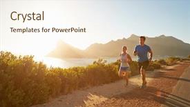  Presentation with man woman - Presentation theme consisting of man and woman running together background and a cream colored foreground