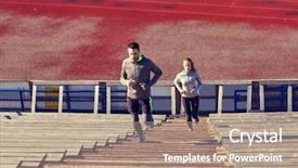  Presentation with upstairs - Slide deck with man and woman running upstairs background and a  colored foreground