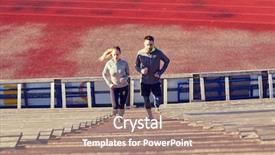  Presentation with upstairs - Colorful PPT layouts enhanced with man and woman running upstairs backdrop and a  colored foreground