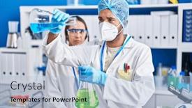  Presentation with test tube laboratory - Slide deck enhanced with man-and-woman-scientists-pouring background and a light blue colored foreground