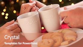  Presentation with hot chocolate - Beautiful presentation featuring man and woman sharing hot chocolate and cookies in front of holiday lights backdrop and a coral colored foreground