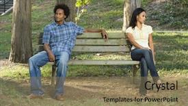  Presentation with man sitting bench - Amazing PPT theme having man and woman sitting backdrop and a coral colored foreground