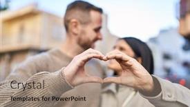 Presentation with heart hands - Presentation theme enhanced with man-and-woman-smiling-confident background and a  colored foreground