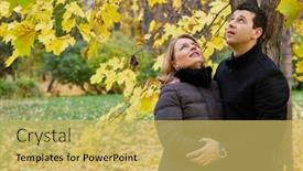  Presentation with maple - Cool new presentation theme with man and woman stand embracing under maple tree and looking up in autumn park backdrop and a yellow colored foreground