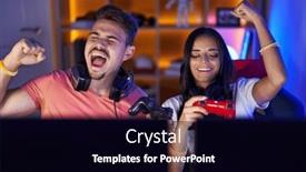  Presentation with computer room - Presentation design enhanced with man-and-woman-streamers-playing background and a black colored foreground