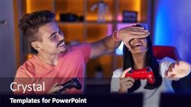  Presentation with cheating - PPT theme enhanced with man-and-woman-streamers-playing background and a black colored foreground